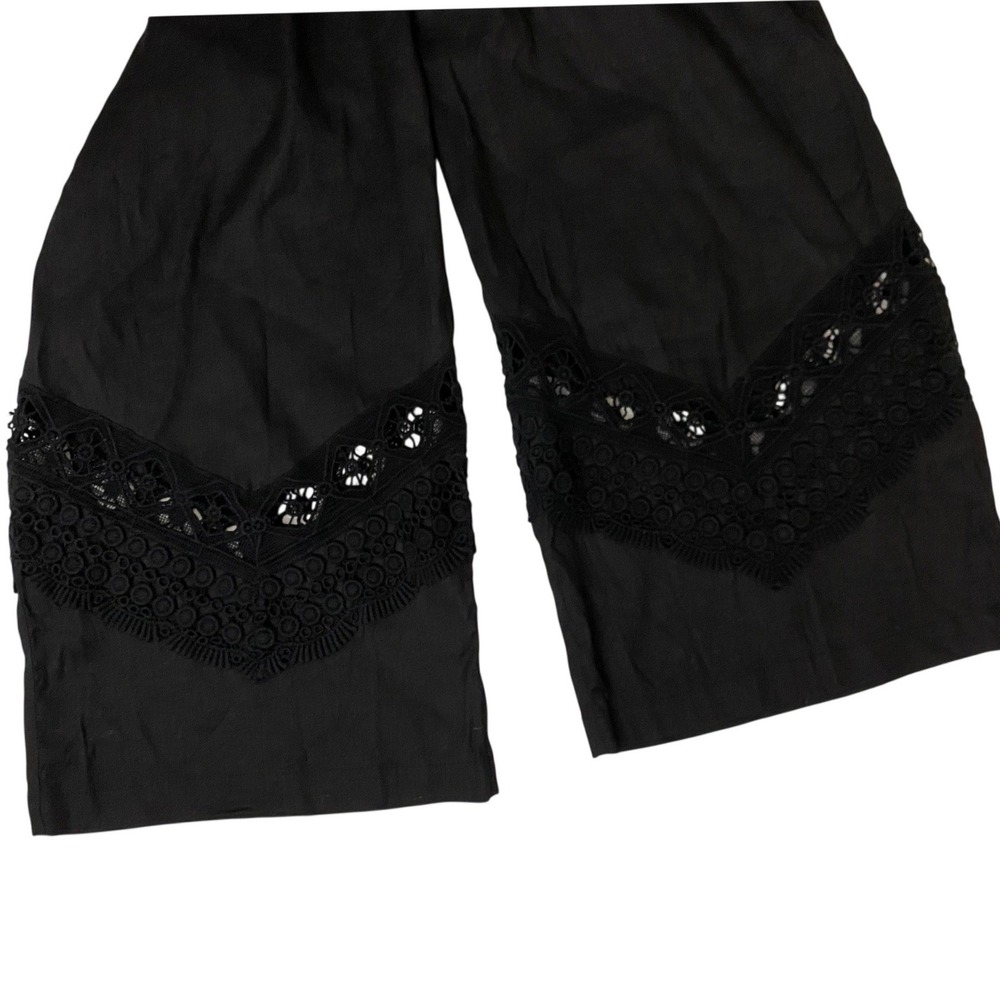 Susan Graver Black Wide Leg Cropped Pants Lace Trim Elastic Waist Women's 16 EUC - Picture 15 of 15